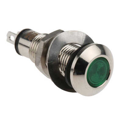 Marl Green Panel Mount Indicator, 12 → 28V, 8.1mm Mounting Hole Size, Solder Tab Termination, IP67