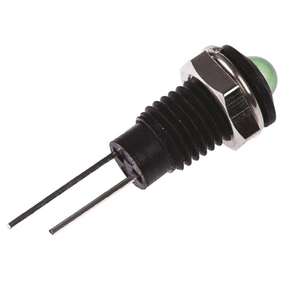 Bulgin Green Panel Mount Indicator, 2.1V, 6.1mm Mounting Hole Size, Lead Wires Termination