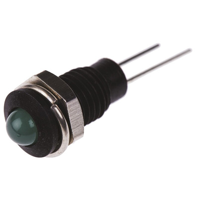 Bulgin Green Panel Mount Indicator, 2.1V, 6.1mm Mounting Hole Size, Lead Wires Termination