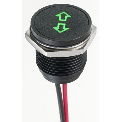APEM Green Panel Mount Indicator, 12V dc, 16mm Mounting Hole Size, Lead Wires Termination, IP67