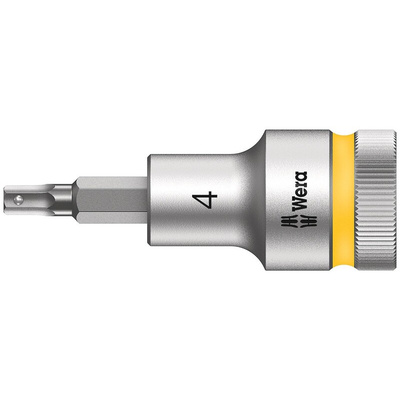 Wera 1/2 in Drive Bit Socket, Hex Bit, 4mm, 60 mm Overall Length