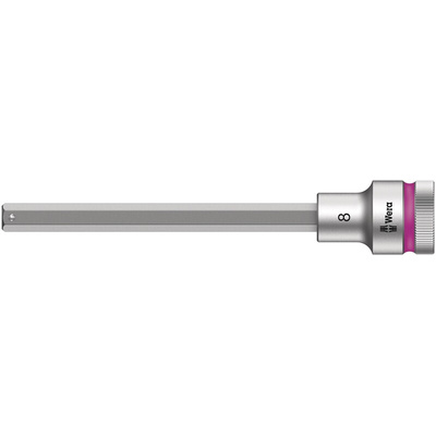 Wera 1/2 in Drive Bit Socket, Hex Bit, 8mm, 140 mm Overall Length