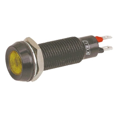 Marl Yellow Panel Mount Indicator, 8.1mm Mounting Hole Size, Solder Tab Termination, IP67