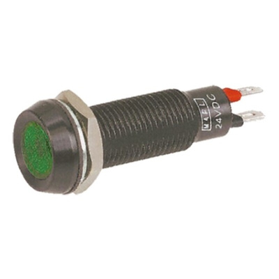 Marl Green Panel Mount Indicator, 24 → 28V dc, 8.1mm Mounting Hole Size, Solder Tab Termination