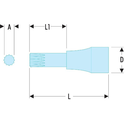 Facom 1/2 in Drive Bit Socket, XZN Spline Bit, M10, 60 mm Overall Length