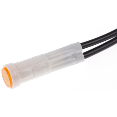 Arcolectric (Bulgin) Ltd Orange Neon Panel Mount Indicator, 230V ac, 8mm Mounting Hole Size, Lead Wires Termination