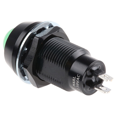 Marl Green Panel Mount Indicator, 230V ac, 12.7mm Mounting Hole Size, Solder Tab Termination, IP67