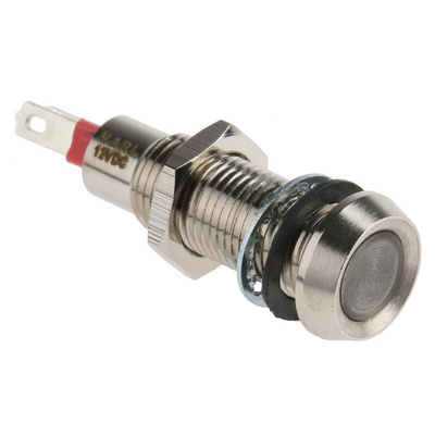 Marl Green Panel Mount Indicator, 12V dc, 8.1mm Mounting Hole Size, Solder Tab Termination, IP67