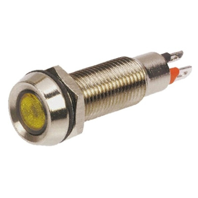 Marl Yellow Panel Mount Indicator, 12V dc, 8.1mm Mounting Hole Size, Solder Tab Termination, IP67