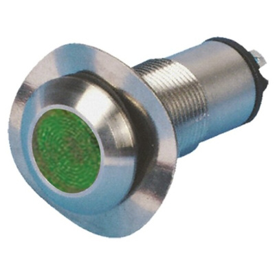 Marl Green Panel Mount Indicator, 12V dc, 13mm Mounting Hole Size, Solder Tab Termination, IP67