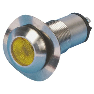 Marl Yellow Panel Mount Indicator, 230V ac, 13mm Mounting Hole Size, Solder Tab Termination, IP67