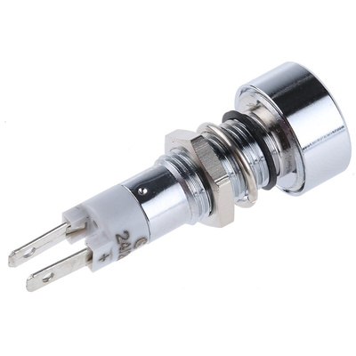Signal Construct White Panel Mount Indicator, 24V, 8mm Mounting Hole Size, Solder Tab Termination, IP67