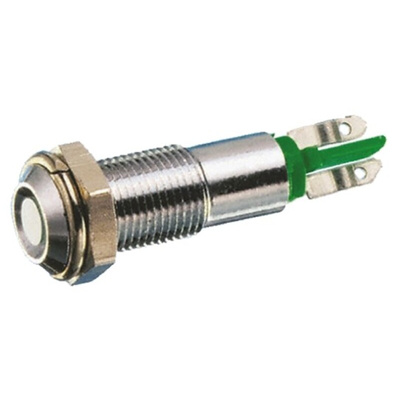 Signal Construct Green Panel Mount Indicator, 12V dc, 8mm Mounting Hole Size, Solder Tab Termination, IP67