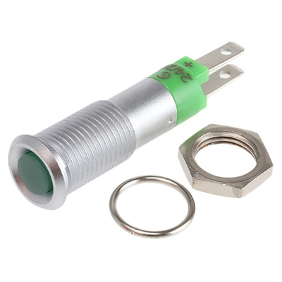 Signal Construct Green Indicator, 24V, 8mm Mounting Hole Size, Solder Tab Termination