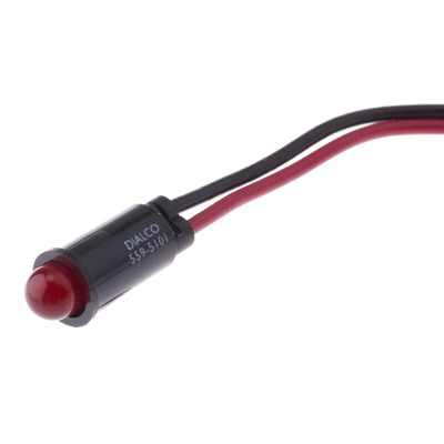 Dialight Red Panel Mount Indicator, 2.1V, 6.4mm Mounting Hole Size, Lead Wires Termination