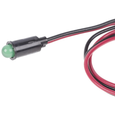 Dialight Green Panel Mount Indicator, 2.2V, 6.4mm Mounting Hole Size, Lead Wires Termination