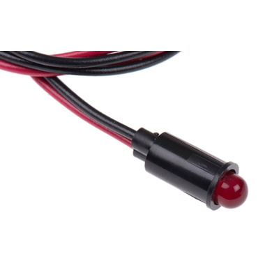 Dialight Red Panel Mount Indicator, 12V dc, 6.4mm Mounting Hole Size, Lead Wires Termination