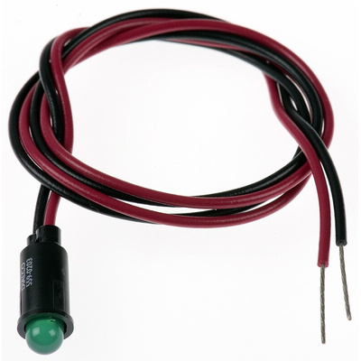 Dialight Green Panel Mount Indicator, 12V dc, 6.4mm Mounting Hole Size, Lead Wires Termination