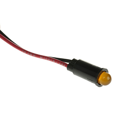 Dialight Yellow Panel Mount Indicator, 12V dc, 6.4mm Mounting Hole Size, Lead Wires Termination
