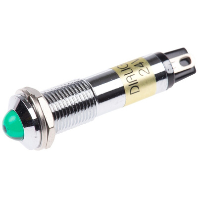Dialight Green Indicator, 24V dc, 9mm Mounting Hole Size, Solder Tab Termination