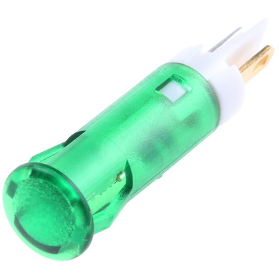 Apem Green Panel Mount Indicator, 24V dc, 6mm Mounting Hole Size, Faston, Solder Lug Termination