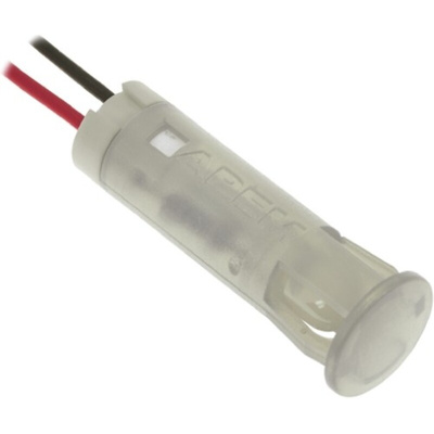 Apem White Panel Mount Indicator, 12V dc, 8mm Mounting Hole Size, Lead Wires Termination