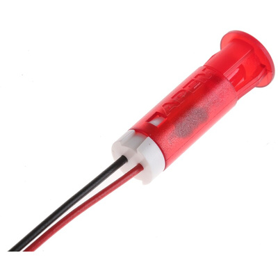 Apem Red Panel Mount Indicator, 220V ac, 8mm Mounting Hole Size, Lead Wires Termination