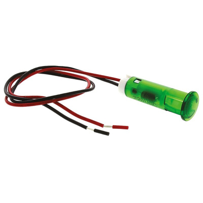Apem Green Panel Mount Indicator, 220V ac, 8mm Mounting Hole Size, Lead Wires Termination