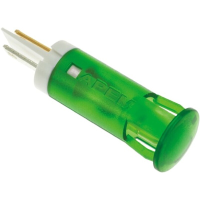 Apem Green Panel Mount Indicator, 220V ac, 10mm Mounting Hole Size, Faston, Solder Lug Termination