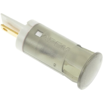 Apem White Panel Mount Indicator, 12V dc, 12mm Mounting Hole Size, Faston, Solder Lug Termination