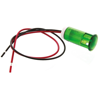 APEM Green Panel Mount Indicator, 24V dc, 12mm Mounting Hole Size, Lead Wires Termination