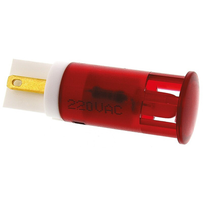 Apem Red Panel Mount Indicator, 220V ac, 12mm Mounting Hole Size, Faston, Solder Lug Termination