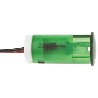 Apem Green Panel Mount Indicator, 220V ac, 12mm Mounting Hole Size, Lead Wires Termination