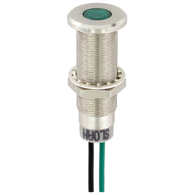 Sloan Green Panel Mount Indicator, 5 → 28V, 8.2 x 7.6mm Mounting Hole Size, Lead Wires Termination, IP68