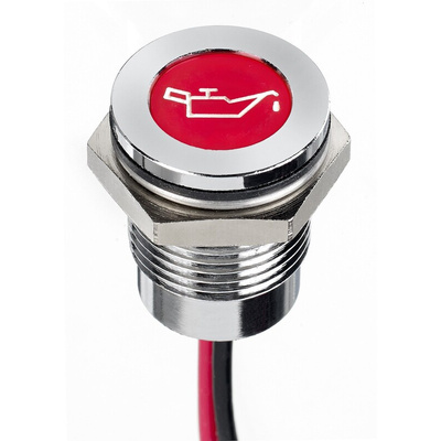 APEM Red Panel Mount Indicator, 12V dc, 14mm Mounting Hole Size, Lead Wires Termination, IP67