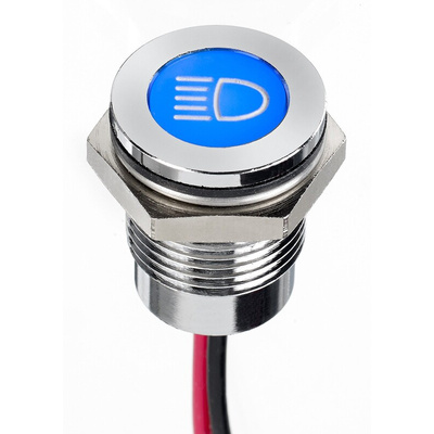 Apem Blue Panel Mount Indicator, 12V dc, 14mm Mounting Hole Size, Lead Wires Termination, IP67