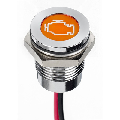 APEM Orange Panel Mount Indicator, 12V dc, 14mm Mounting Hole Size, Lead Wires Termination, IP67