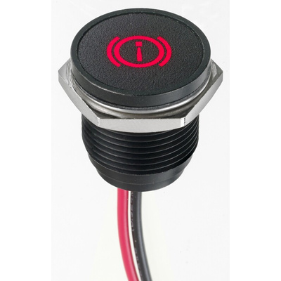 APEM Red Panel Mount Indicator, 12V dc, 16mm Mounting Hole Size, Lead Wires Termination, IP67