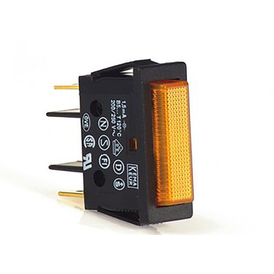 Molveno B7 Series Amber Neon Panel Mount Indicator, 240V, 22 x 30mm Mounting Hole Size