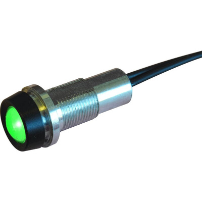 Oxley STRLH10 Series Green Indicator, 12V dc, 10mm Mounting Hole Size, Lead Wires Termination, IP68