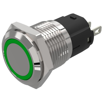 EAO 82 Series Green Indicator, 12V ac/dc, 16mm Mounting Hole Size, Solder Tab Termination, IP65, IP67
