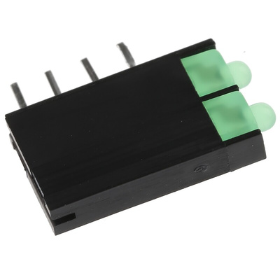 Kingbright L-4060VH/2GD, Green Right Angle PCB LED Indicator, 2 LEDs, Through Hole 2.5 V
