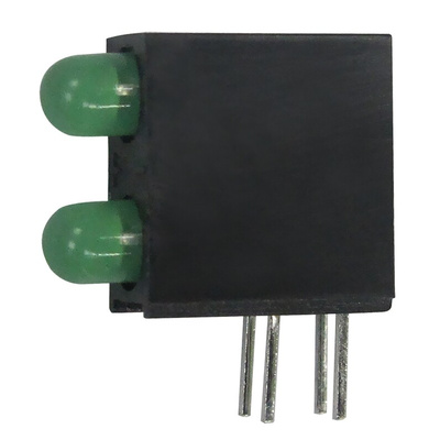 Kingbright L-93A8EB/2GD, Green Right Angle PCB LED Indicator, 2 LEDs, Through Hole 2.5 V