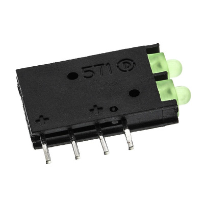 Dialight 571-0122-100F, Green Right Angle PCB LED Indicator, 2 LEDs, Through Hole 2.1 V