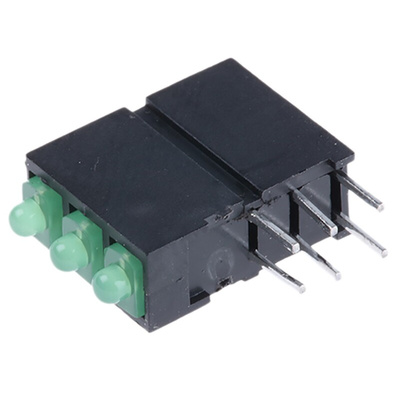 Dialight 570-0100-222F, Green Right Angle PCB LED Indicator, 3 LEDs, Through Hole 2.5 V