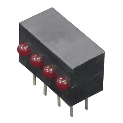 Kingbright KM2520EF/4ID, Red Right Angle PCB LED Indicator, 4 LEDs, Through Hole 2.5 V