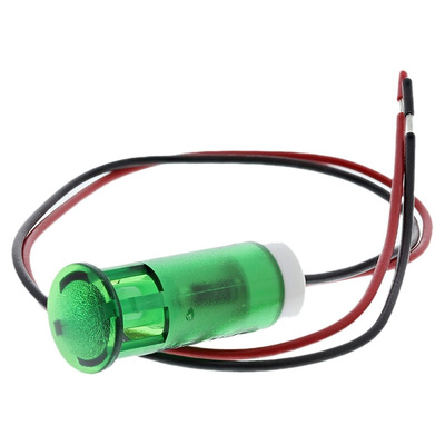 APEM Green Panel Mount Indicator, 220V ac, 10mm Mounting Hole Size, Lead Wires Termination