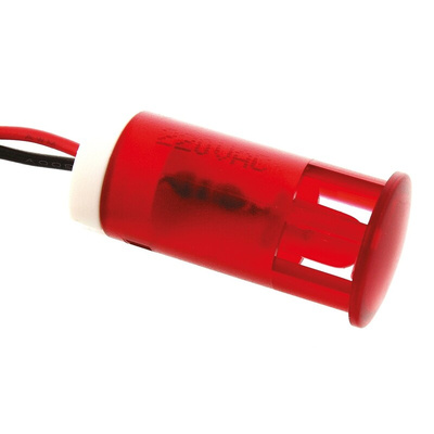 Apem Red Panel Mount Indicator, 220V ac, 12mm Mounting Hole Size, Lead Wires Termination