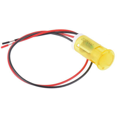 Apem Yellow Panel Mount Indicator, 220V ac, 12mm Mounting Hole Size, Lead Wires Termination