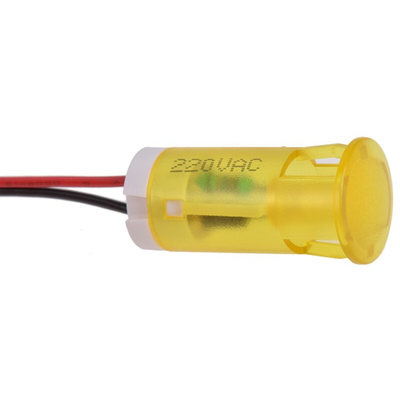 Apem Yellow Panel Mount Indicator, 220V ac, 12mm Mounting Hole Size, Lead Wires Termination